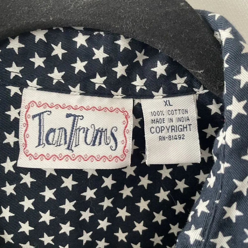 Tantrums Sleeveless Button Front Collared Star Print Cotton Top Size XL